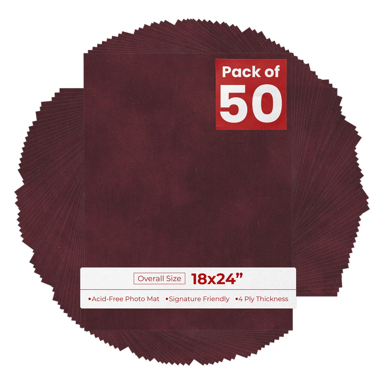 Dark Red Suede 18x24 Uncut Mat Board - Blank Sheets, No Opening